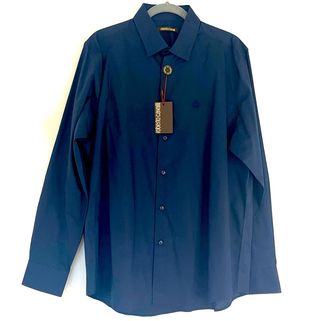 Nwt Roberto Cavalli Designer Navy Dress Shirt